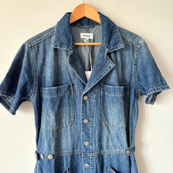 Pistola Grover Denim Jumpsuit NWT Utopia Dot Size Medium - Picture 5 of 8